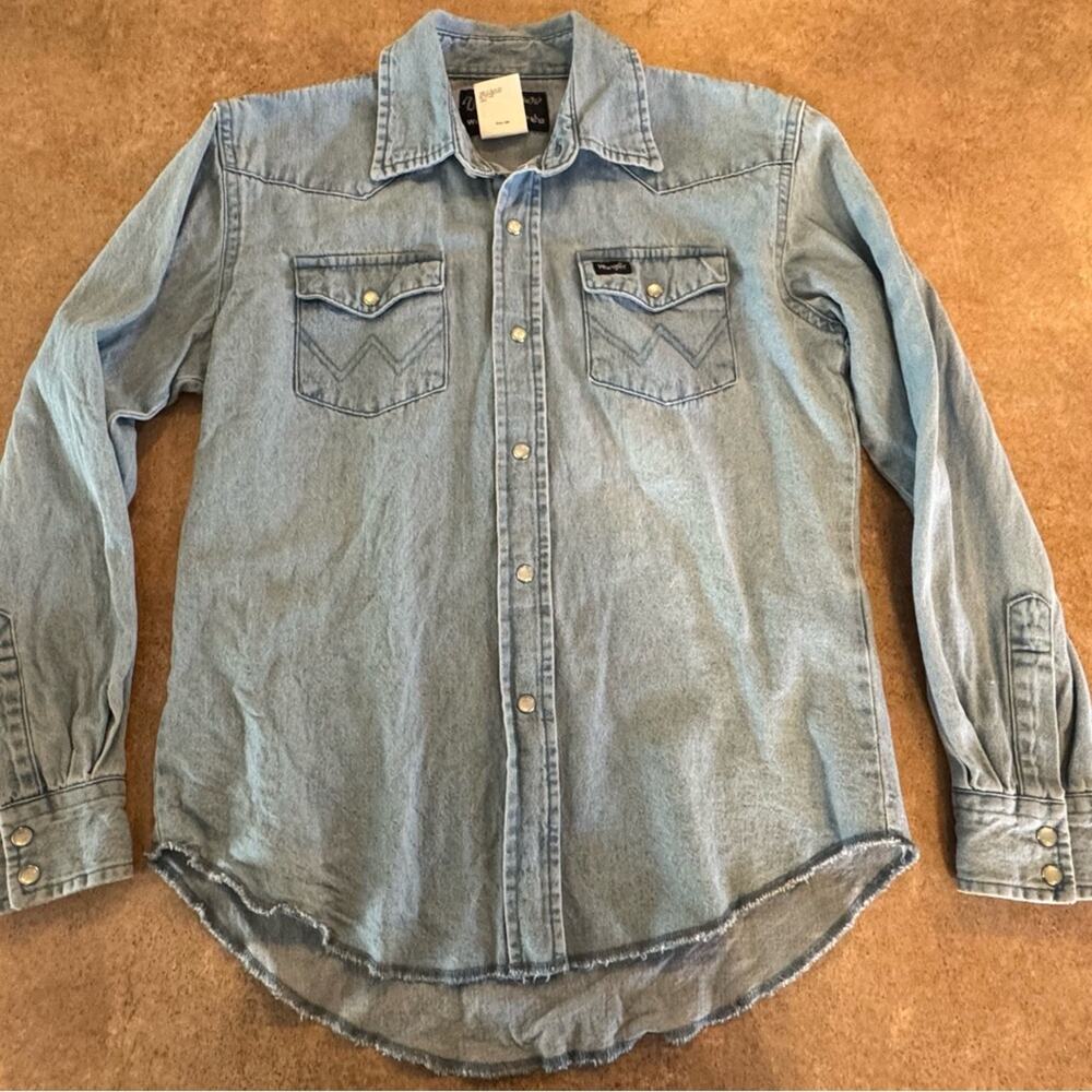 Vintage Wrangler Classic Denim Pearl Snap Shirt, Youth Large Western, Retro - Picture 2 of 9